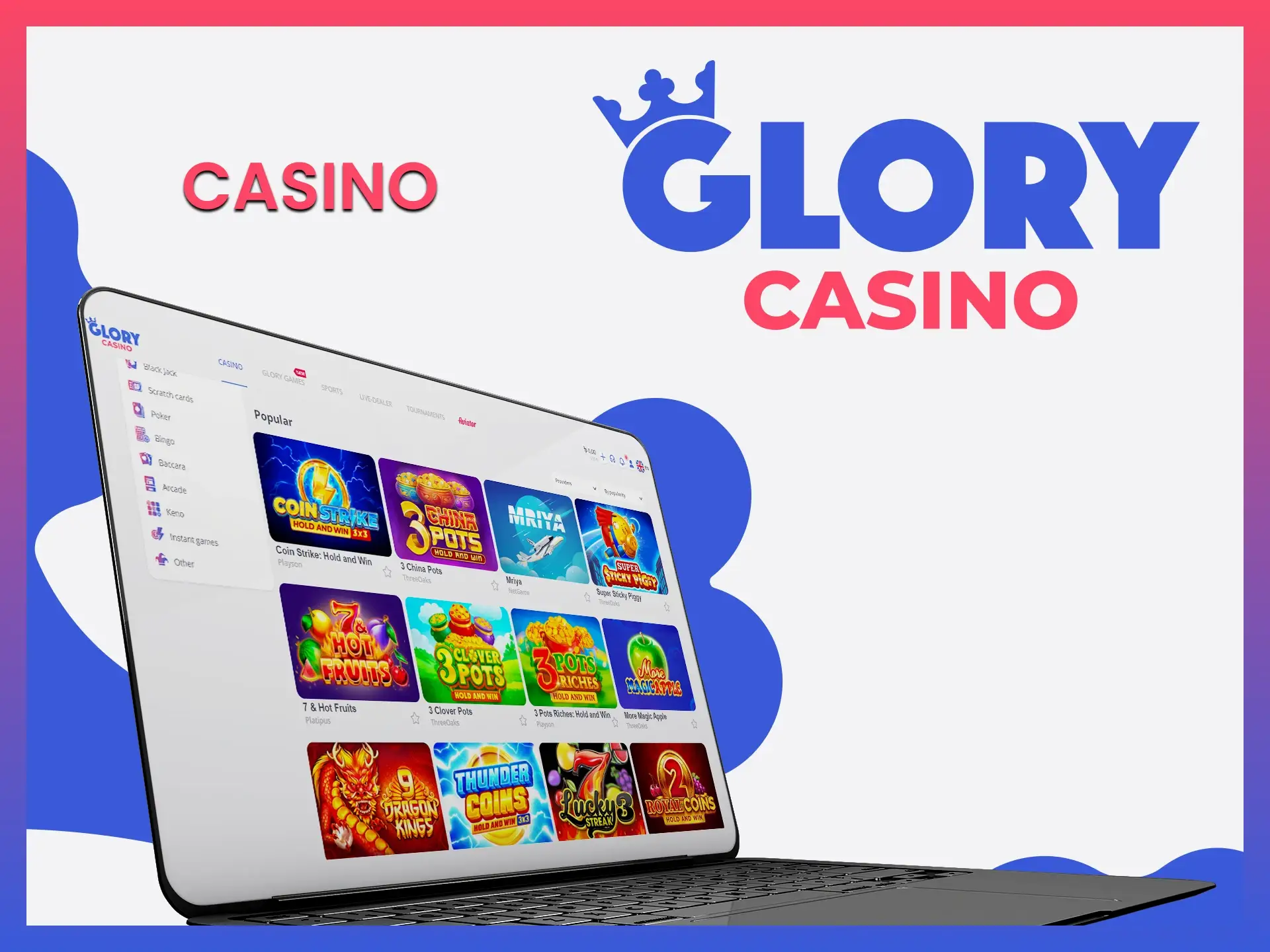 You will find only quality gambling entertainment in the Glory Casino.