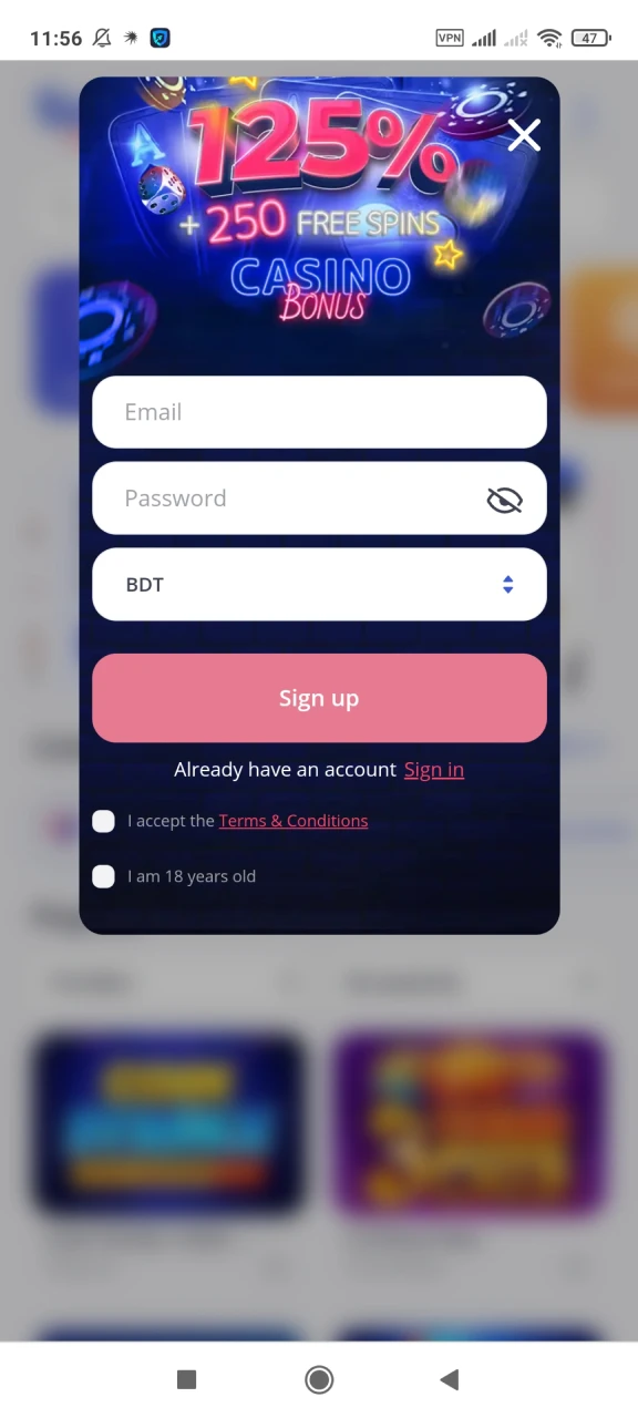 Log in to your account to claim your winnings at Glory Casino.