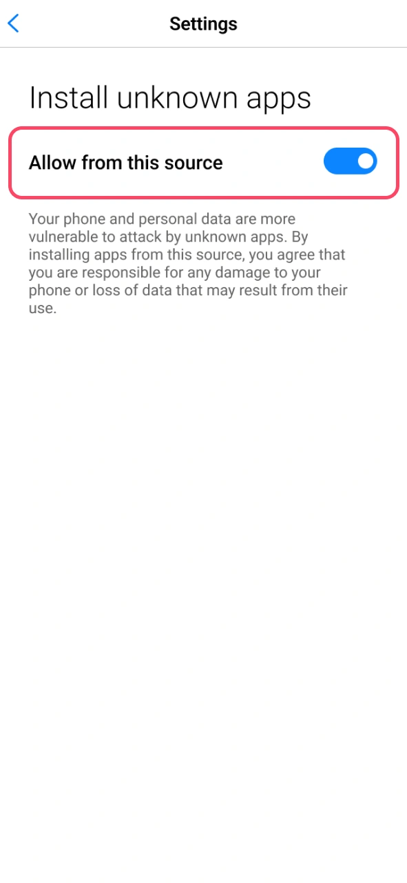 Enable this button in android settings to install Glory Casino app.