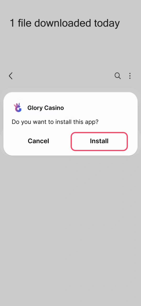 Confirm installation of Glory Casino android app.