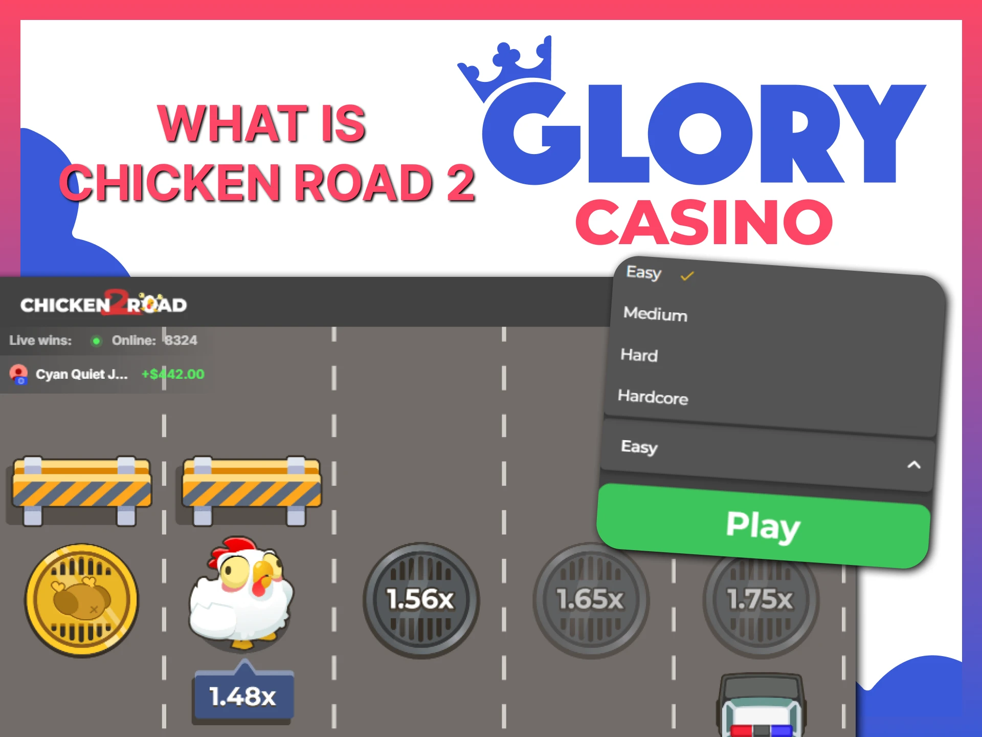 Discover the exciting features of the dynamic Chicken Road 2 Game on Glory Casino.