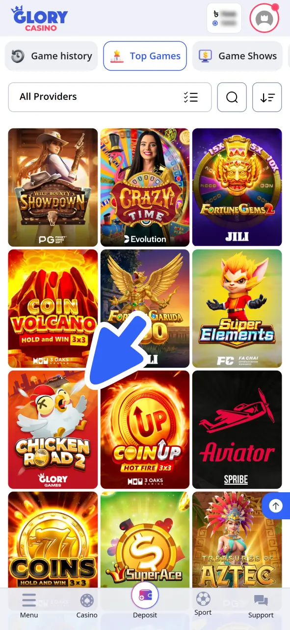 Start playing games to wager promo code bonus at Glory Casino.