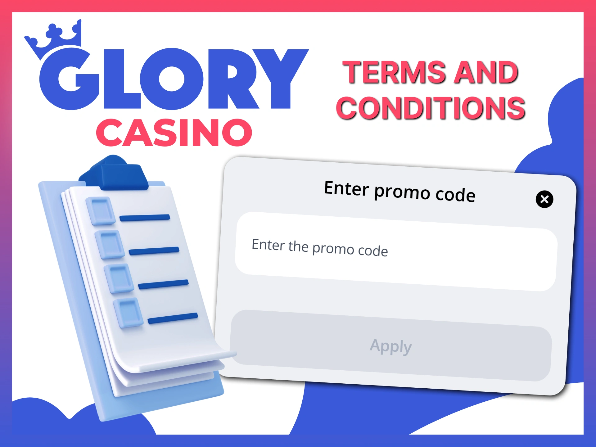 Check promo code terms at Glory Casino.